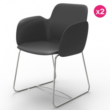 Pack of 2 chairs Vondom Pezzettina anthracite Matt and metal