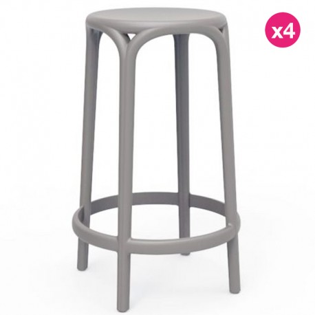 Lot de 4 tabourets hauts Brooklyn Vondom hauteur d'assise 66 gris tourterelle