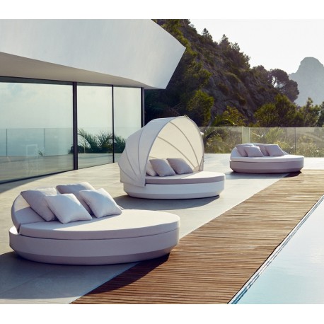 Transat Bain de Soleil Vondom Rond Vela Daybed Dossier Inclinable Silvertex Blanc