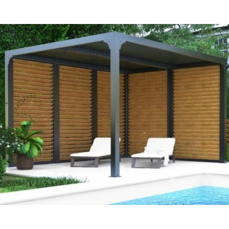 Bioklimatische Pergola Habrita Aluminium 2 Seiten Saugnäpfe Holzimitat 10,80 m2