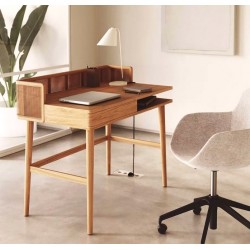 Table de Bureau bois de frêne et rotin 105x62 Axi VeryForma