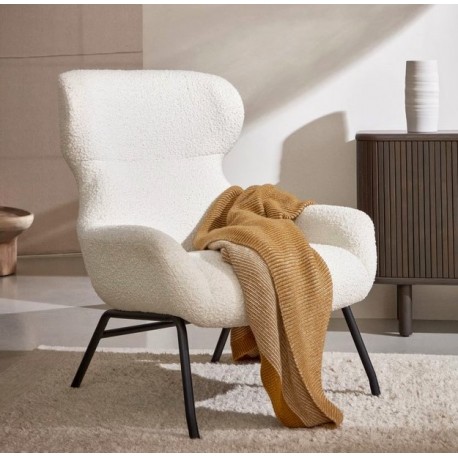 Fauteuil Lina en tissu bouclette blanche et acier VeryForma